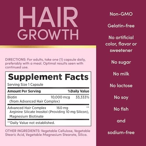 Nature’s Bounty Hair Growth Supplement with Biotin, Silicon & Arginine, 30
