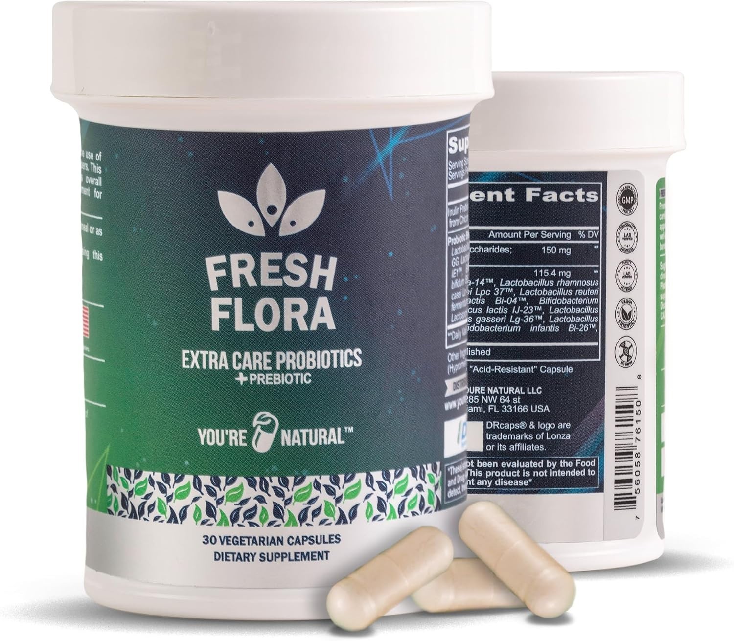 Fresh Flora Probiotics & Prebiotics For Women Men 15 Billion CFU (30 Caps)