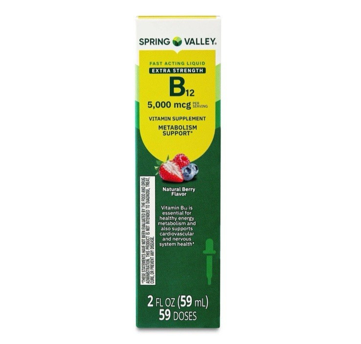 Spring Valley Liquid Vitamin B12 5000 mcg Extra Strength 2 oz – 2 Pack