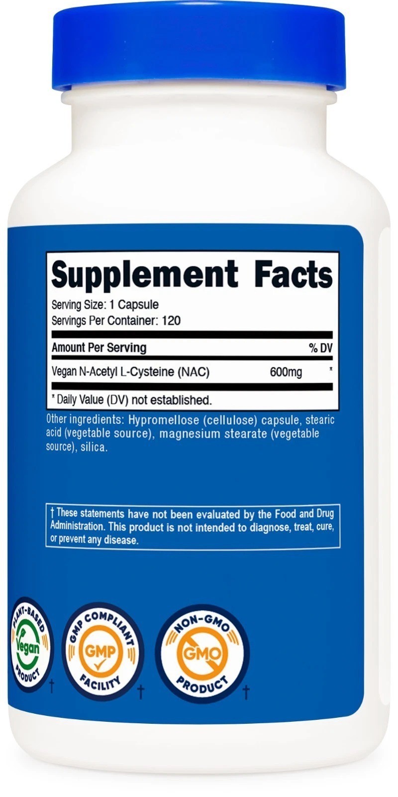 Nutricost N-Acetyl L-Cysteine (NAC) 600mg, 120 Vegan Capsules – Non-GMO