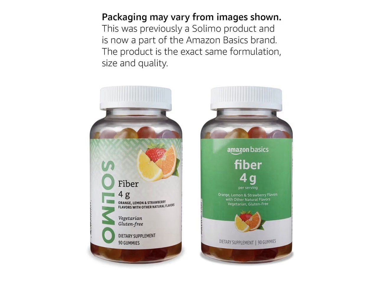 Amazon Basics Fiber Gummies 4g Digestive Health Orange Lemon Strawberry 90