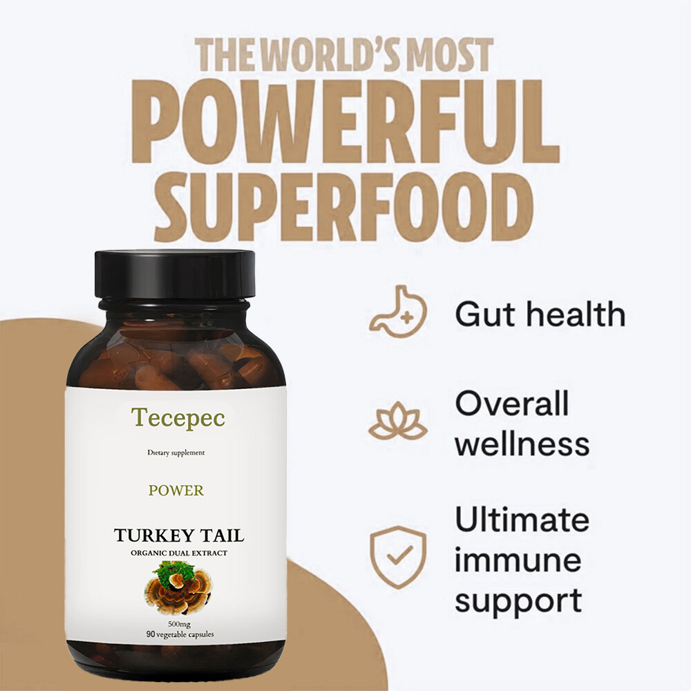 Turkey Tail Mushroom Capsules 500mg, Organic Dual Extract, Digestive Health