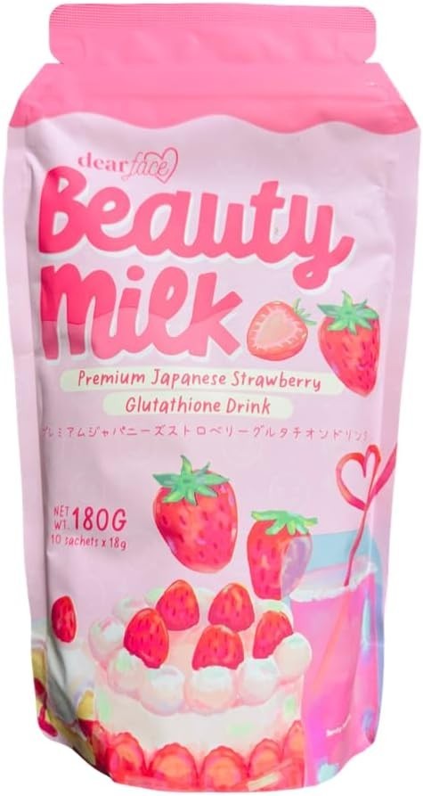 Dear Face Beauty Milk Japanese Collagen STRAWBERRY Drink, 10 Sachets X 18g