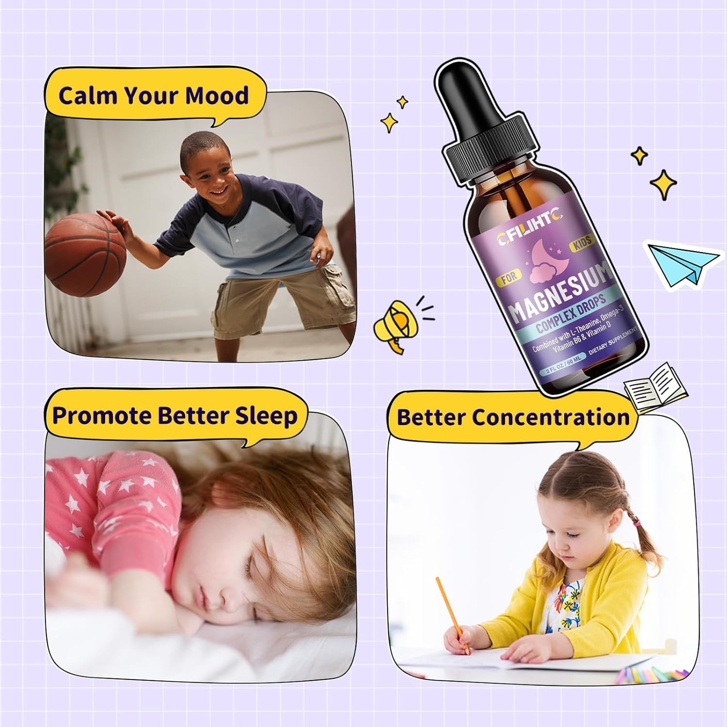 Kids Magnesium Liquid Drops-Magnesium Glycinate Liquid for Kids Supplement