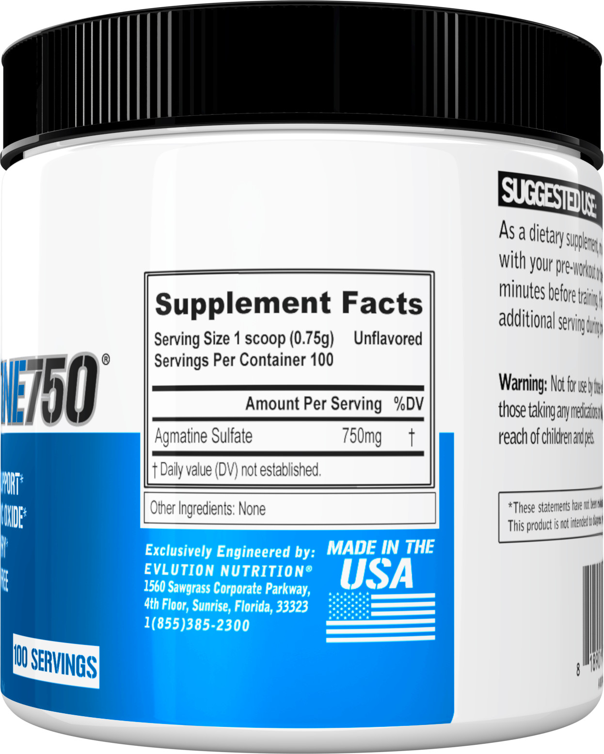 Evlution Nutrition Agmatine 750 – Vasodilation Support – 100 Servings