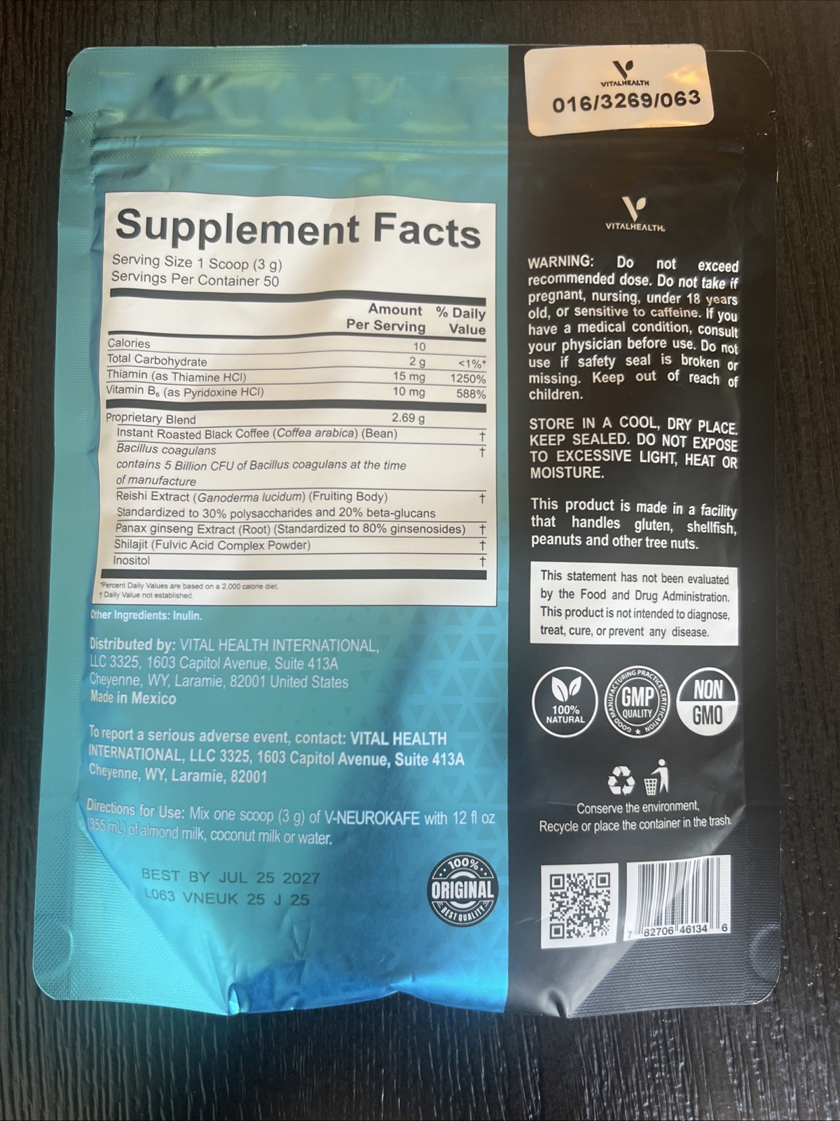 VitalHealth V NeuroKafe Gourmet Dark Roast Coffee Powder Vital Health Exp 5/2027