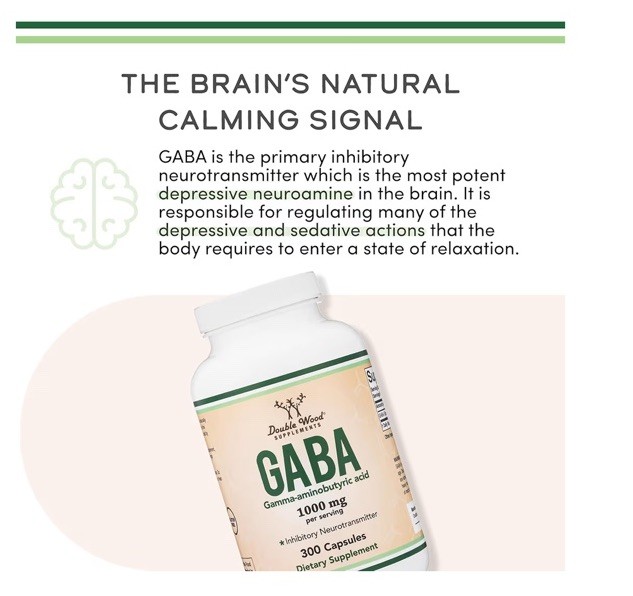 Double Wood Supplements GABA 1000mg 300 Capsules Non-GMO Gluten-Free GMP