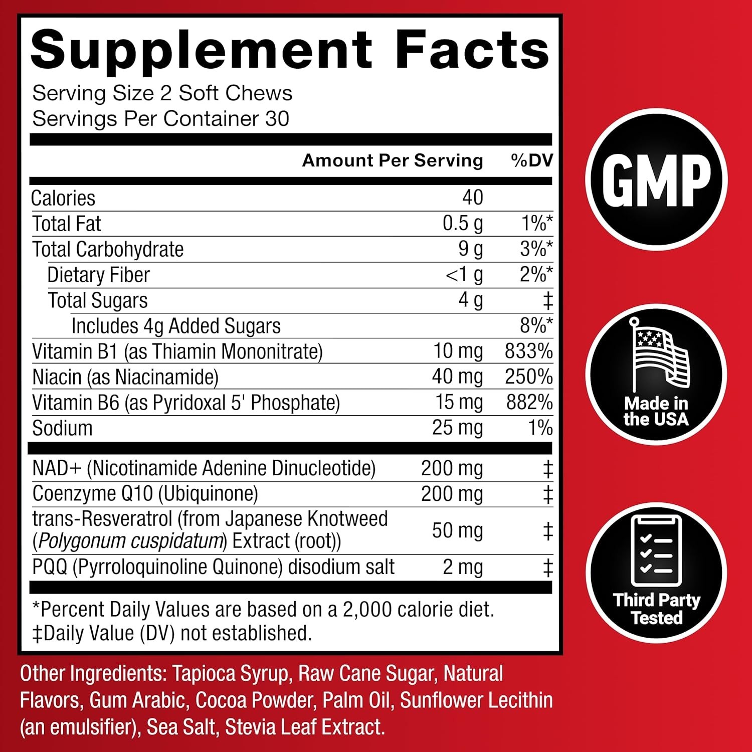 Force Factor NAD+ Longevity & Anti-Aging Soft Chews Chocolate 60, Non-GMO