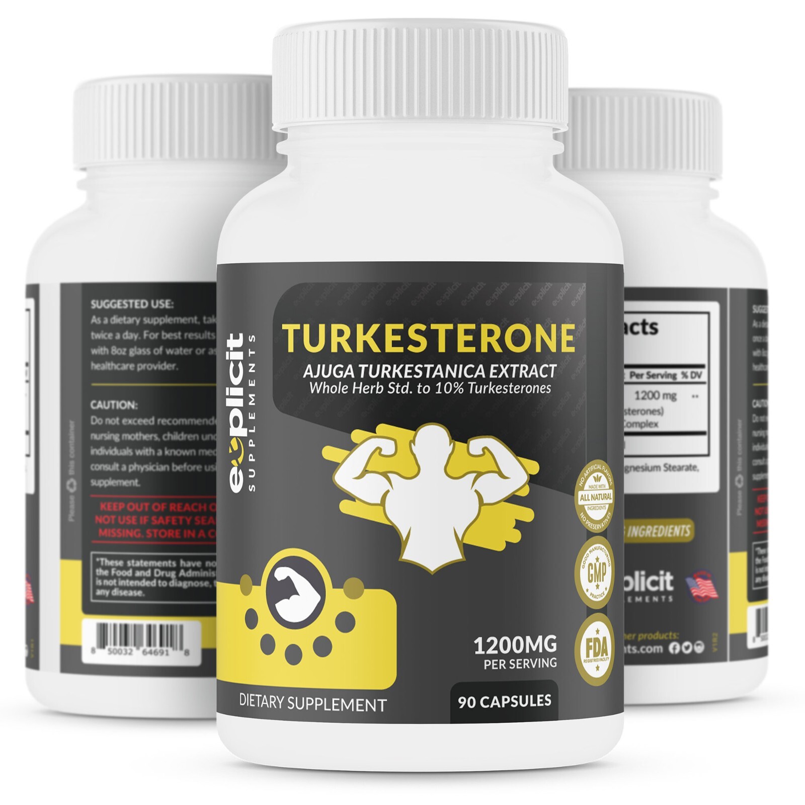 Turkesterone Max Strength, Ajuga Turkestanica Extract 10% Std 1200mg/45 Serv.