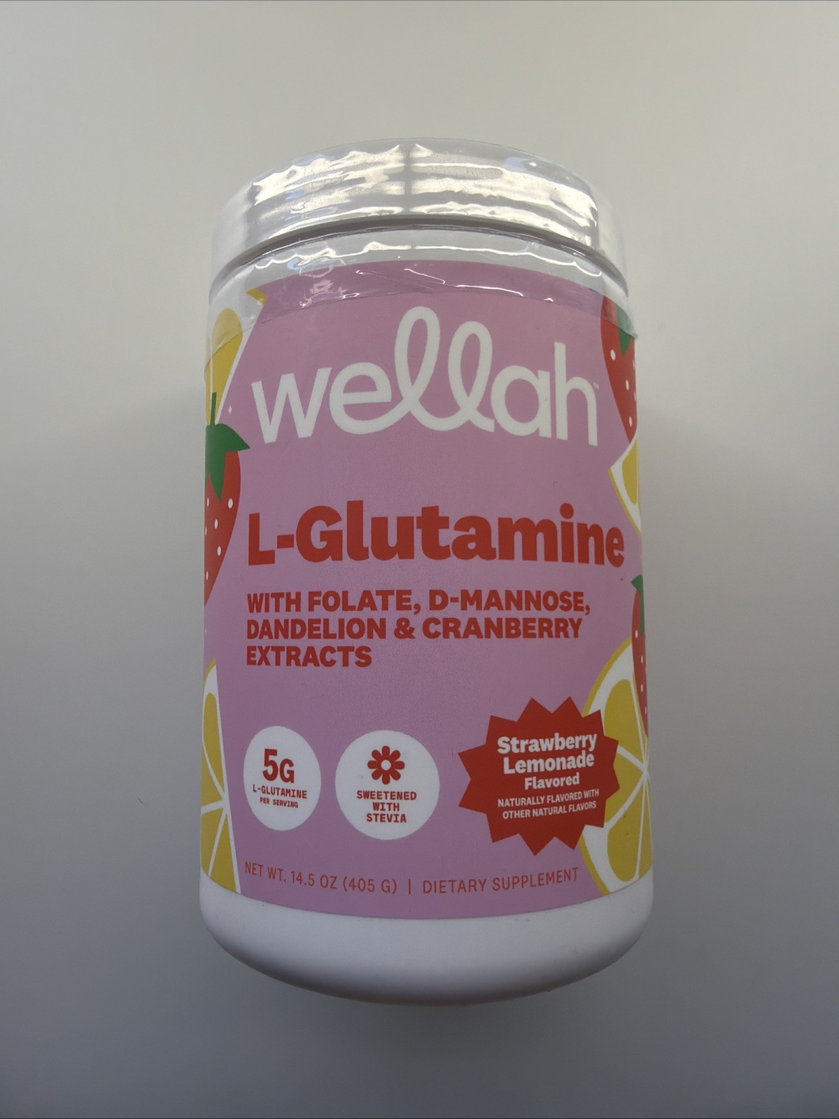 wellah L-Glutamine Powder Strawberry Lemonade w/ Folate Cranberry D-Mannose