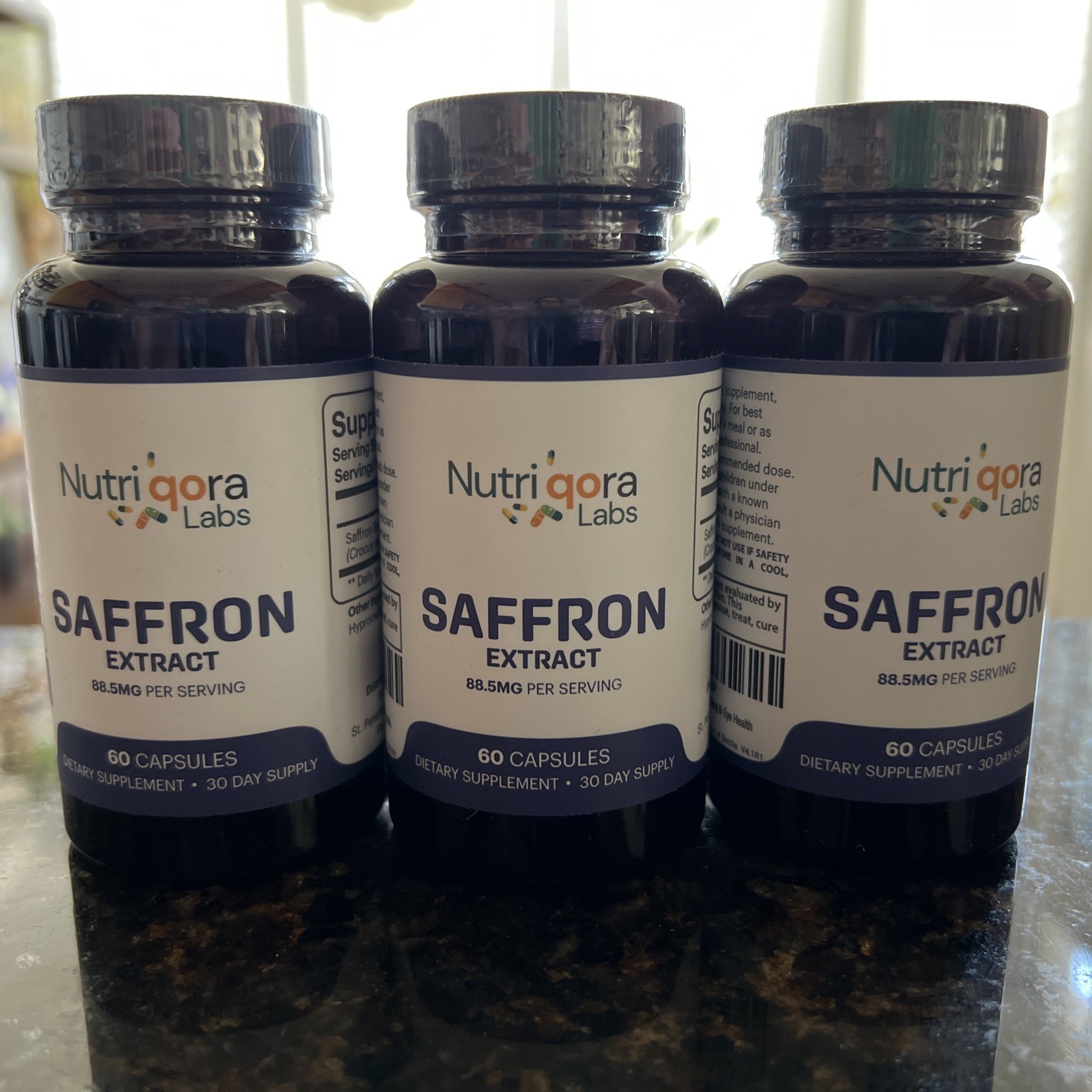 Lot of 3 Saffron Supplements (60 Vegan Capsules | 88.5 mg Each) – Sealed