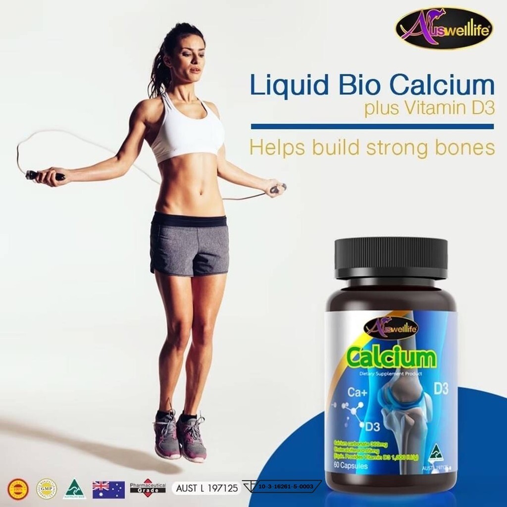 AUSWELLLIFE Calcium Plus Liquid 900 mg Vitamin D3 Increase Calcium 60 Caps
