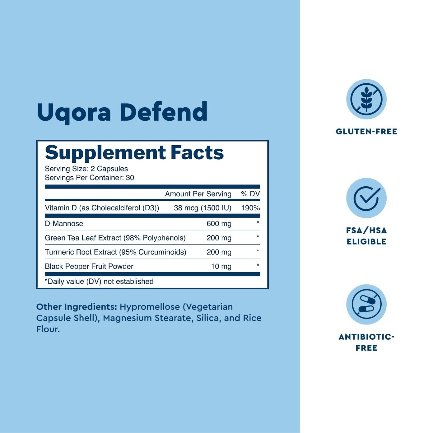 Uqora Defend – Urinary Tract Health Supplement – Support 60 Count (Pack of 1)
