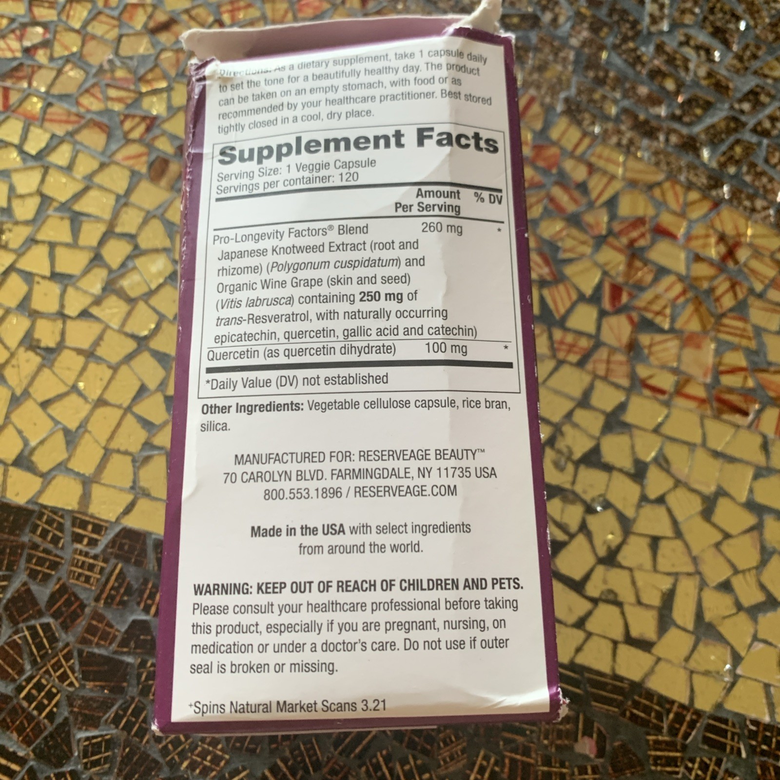 Reserveage Resveratrol 250 mg Dietary Supplement 120 VegCaps for so 01/2027