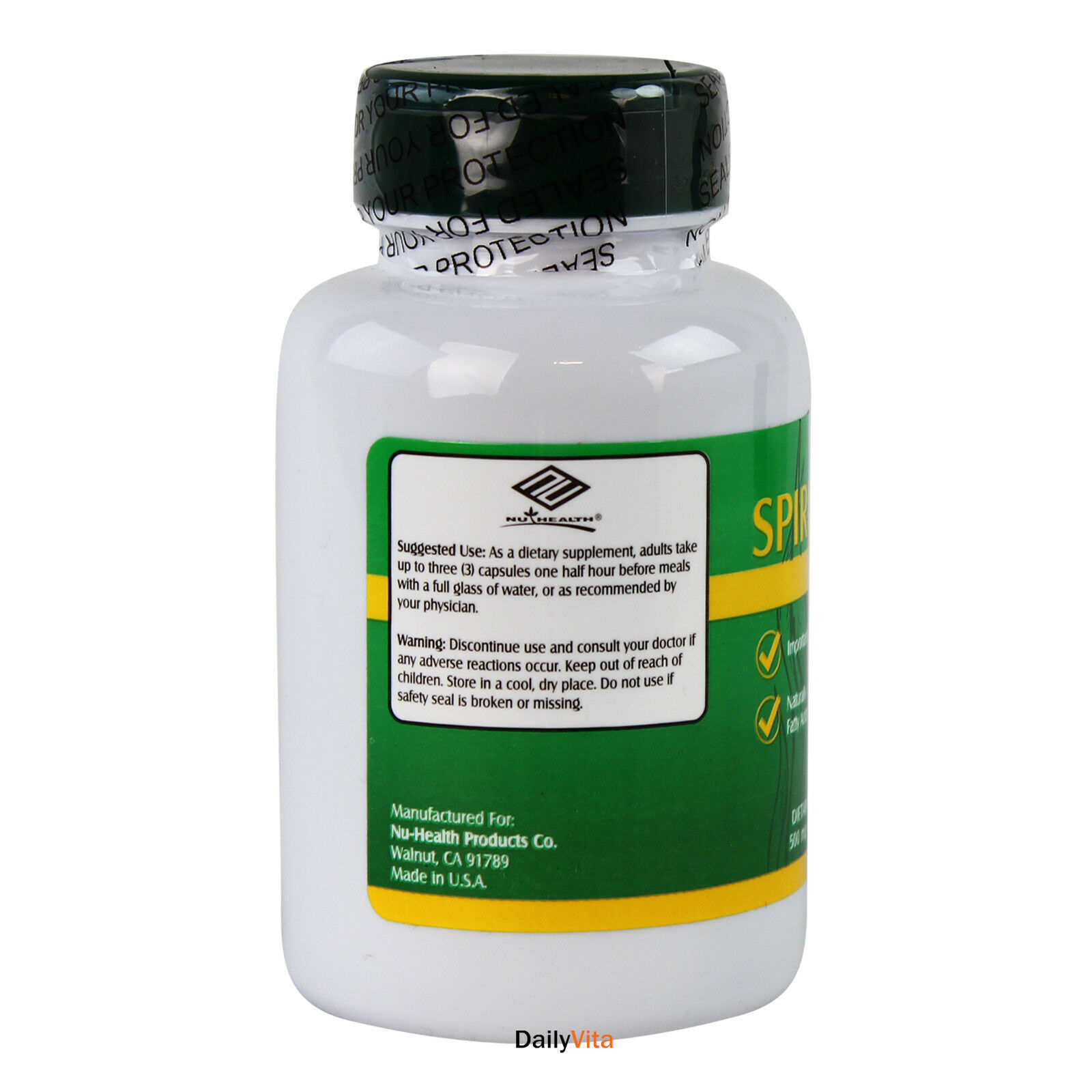 3 x Bottles Pure Spirulina 500 mg 100 Caps Green Food =300 CT