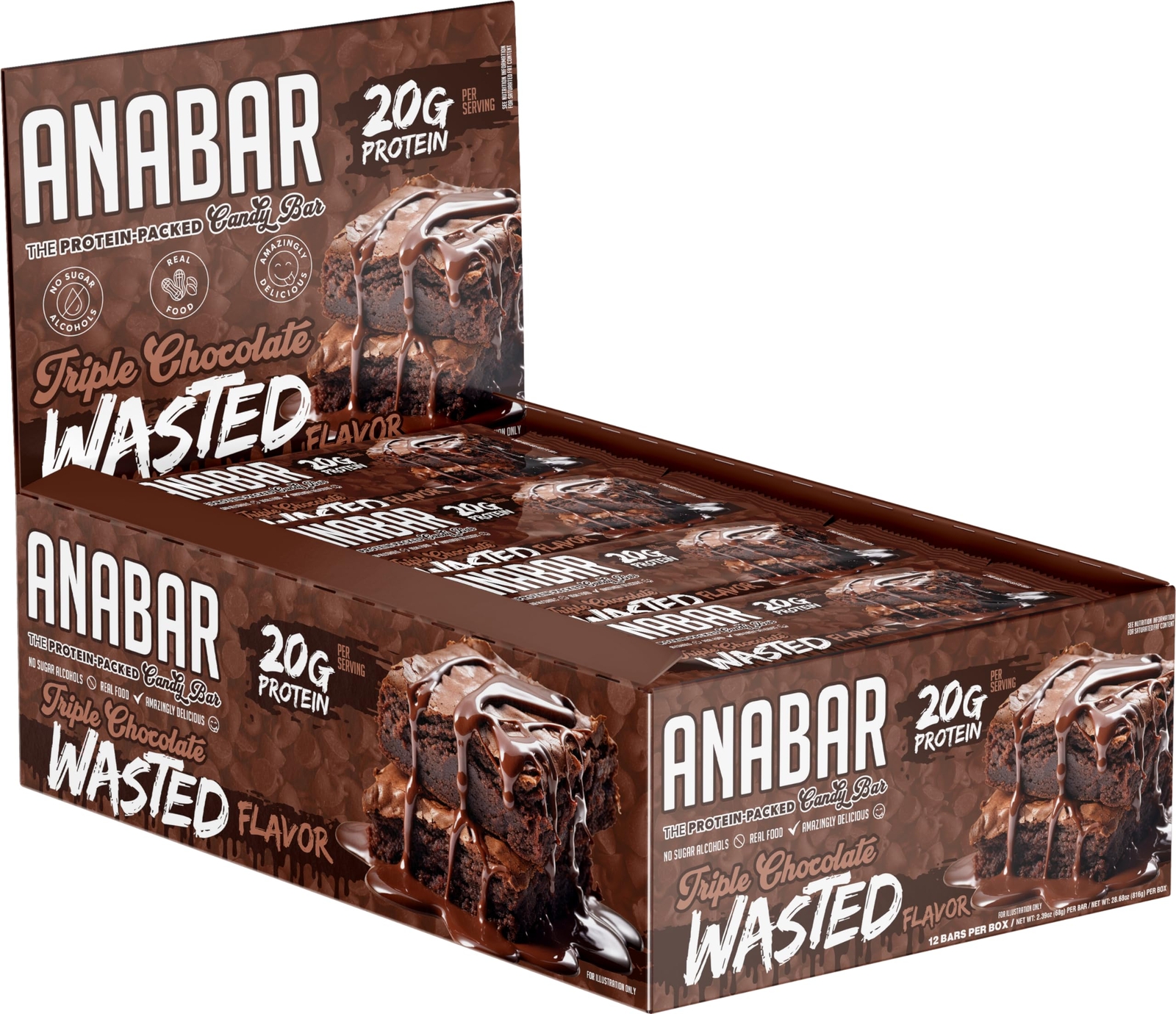 Anabar Protein Bar New Triple Chocolate Wasted, 12 Bars, 20 Grams of Protein