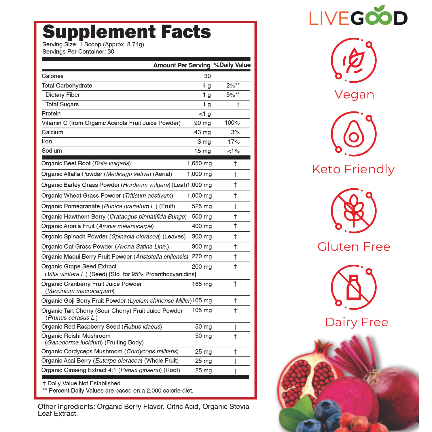 Reds Superfood Powder USDA Organic Beet Root Heart Health cardio 30sv 9.25oz big