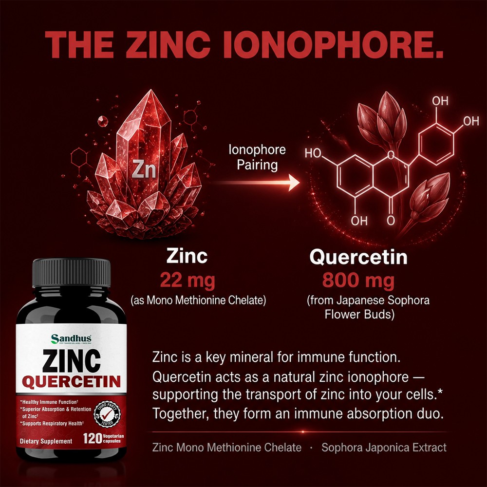 Zinc Quercetin Immune 800 mg Quercetin for Immune&Respiratory Health 30~120 Caps
