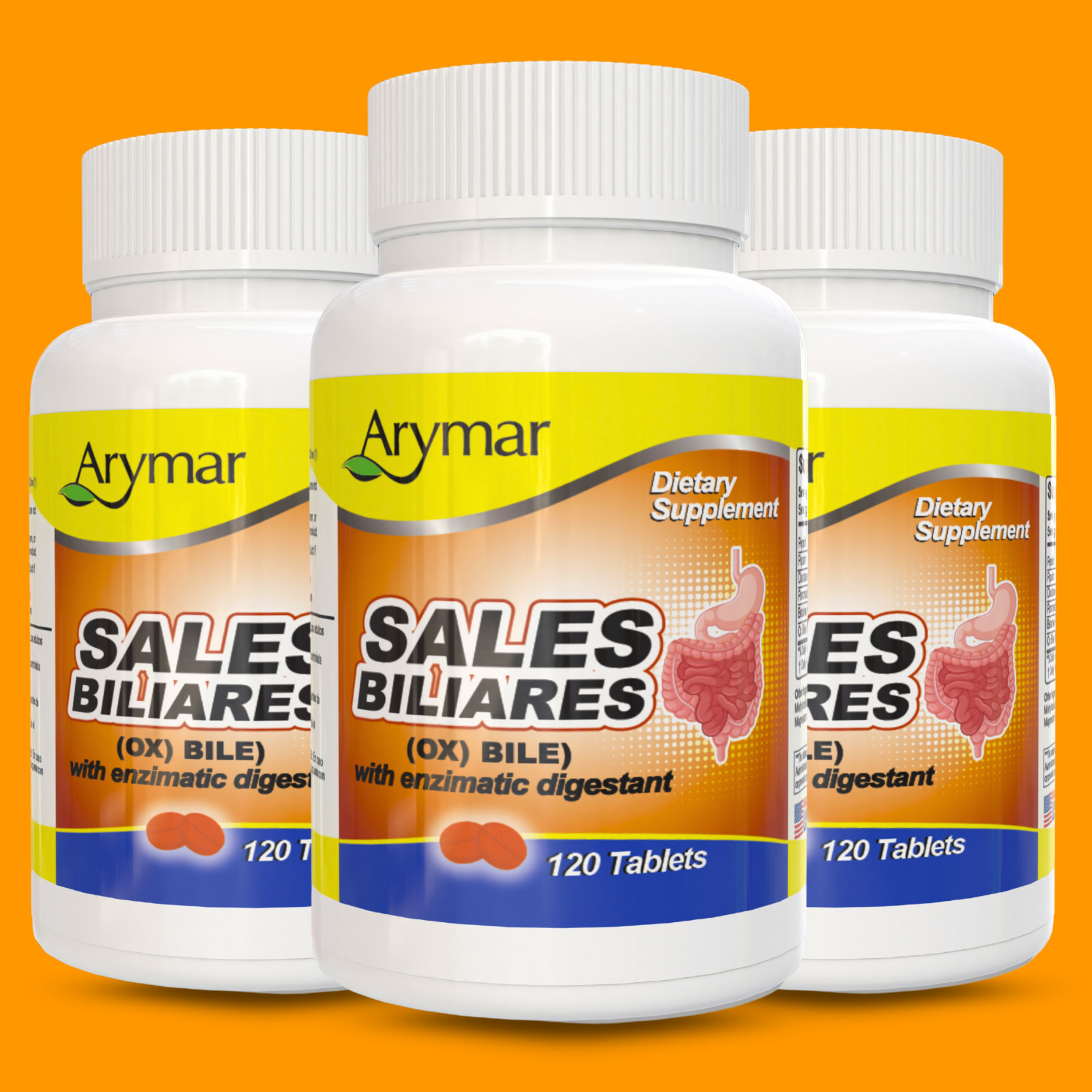 Arymar Sales Biliares Ox Bile & Digestive Enzymes 120 Tablets (3-Pack)