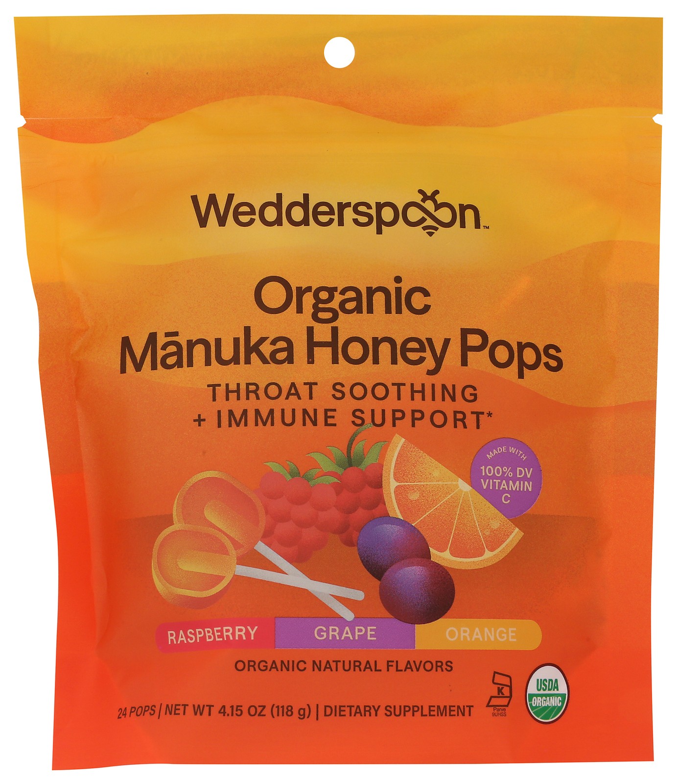 Wedderspoon Organic Manuka Honey Pops Variety 24 Count 4.15 Oz 3 Pack