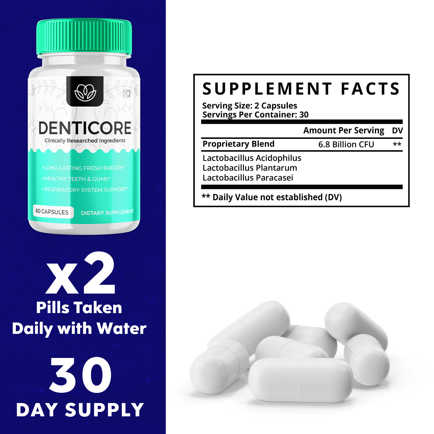 Denticore Oral Probiotic, Denti Core for Gum & Teeth Health (60 Capsules)