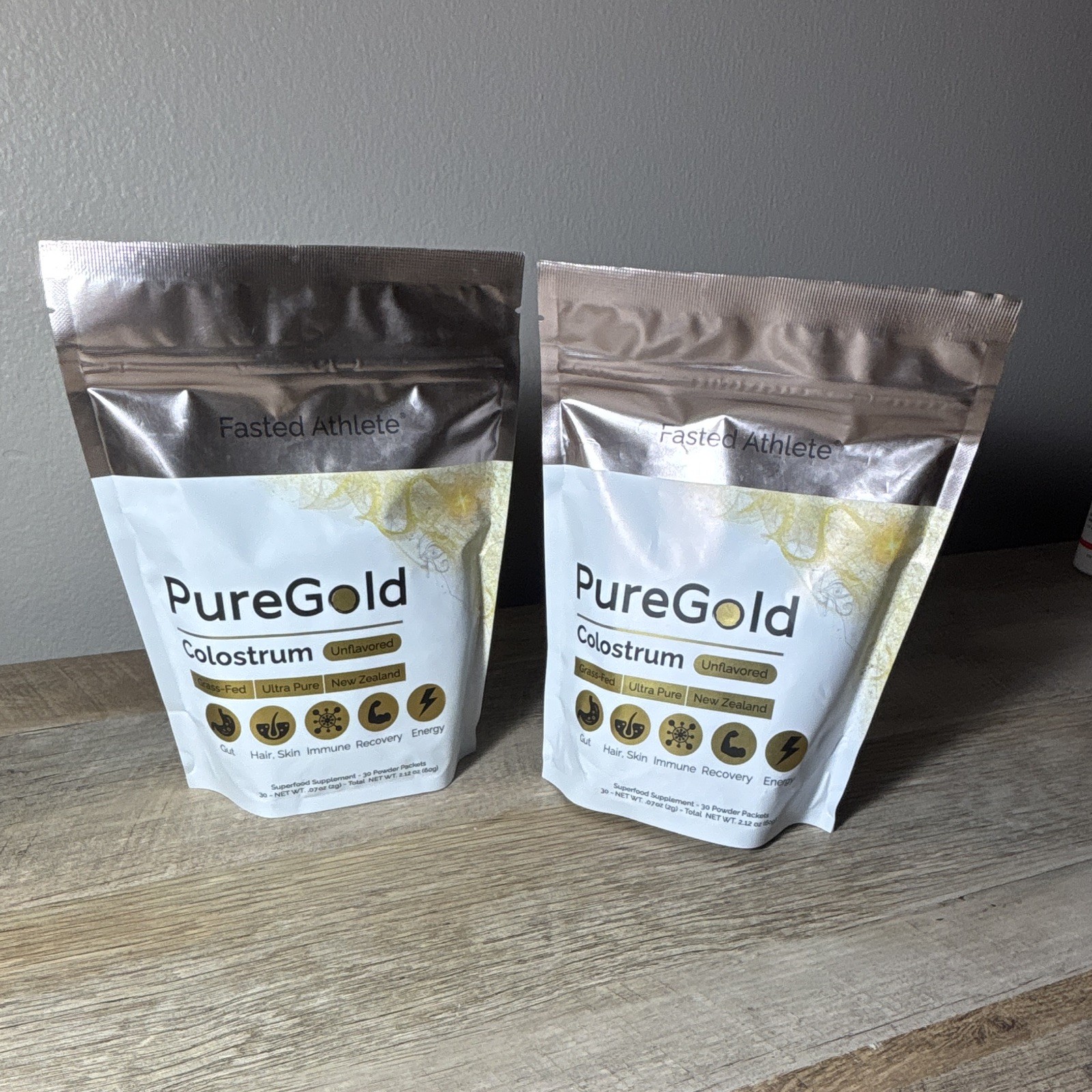Fasted Athlete PureGold Colostrum Powder Unflavored Grass-Fed 30 Stick 2.12oz