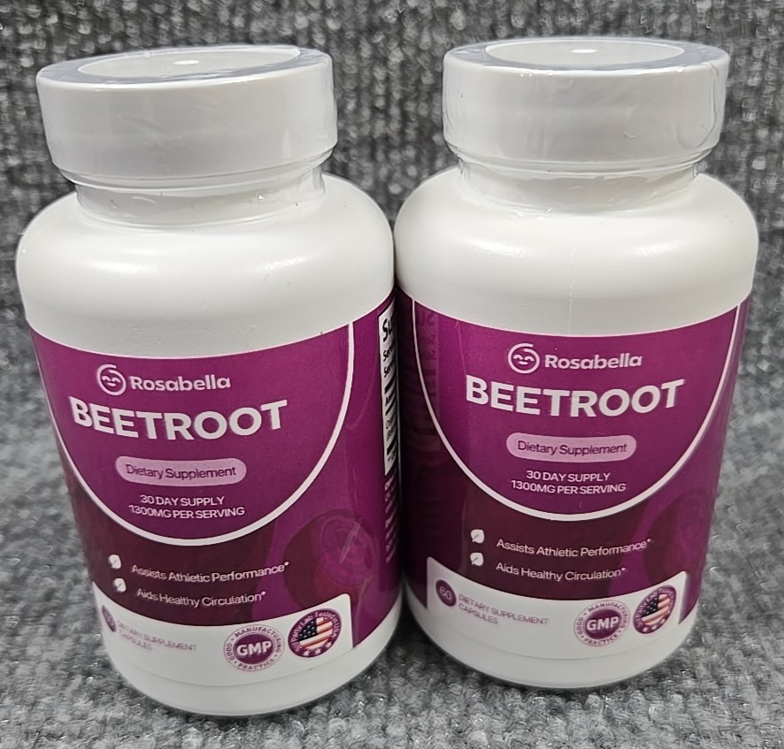 Rosabelle Beetroot 1300mg Organic GMP Certified 120 Capsules Dietary Supplement