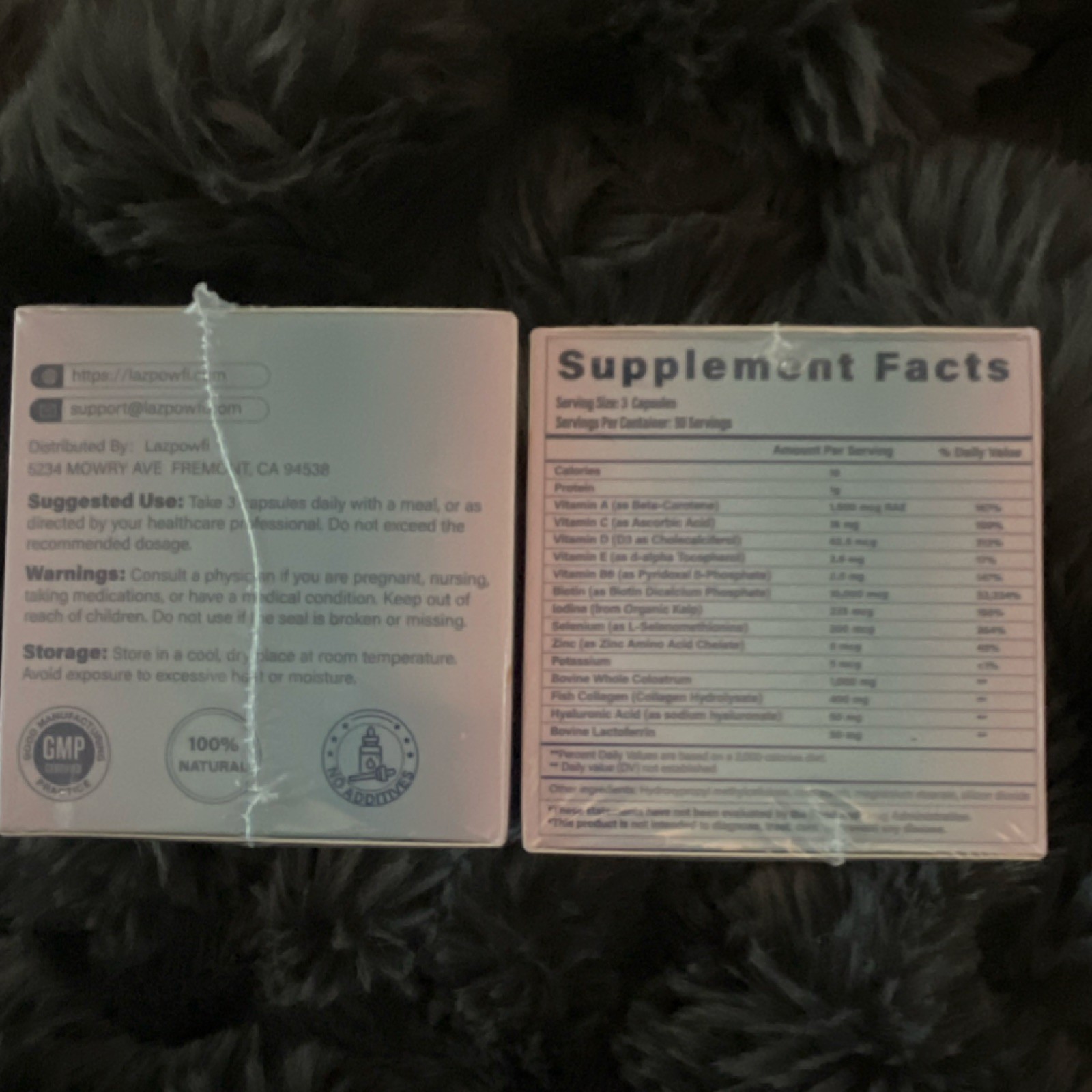 LAZPOWFI Biotin Colostrum Hyaluronic Acid Collagen 90 Caps Hair Skin Nails 2 ct