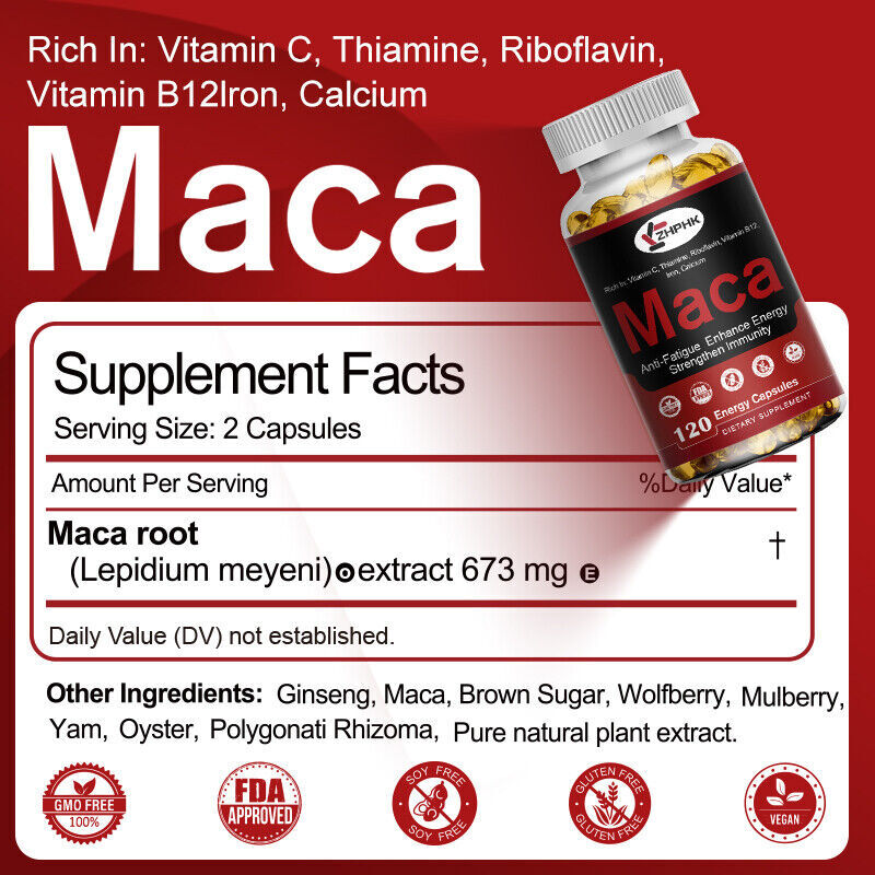 Organic Maca Root Capsules | 120 Pills | Peruvian Maca Extract for Men&Women