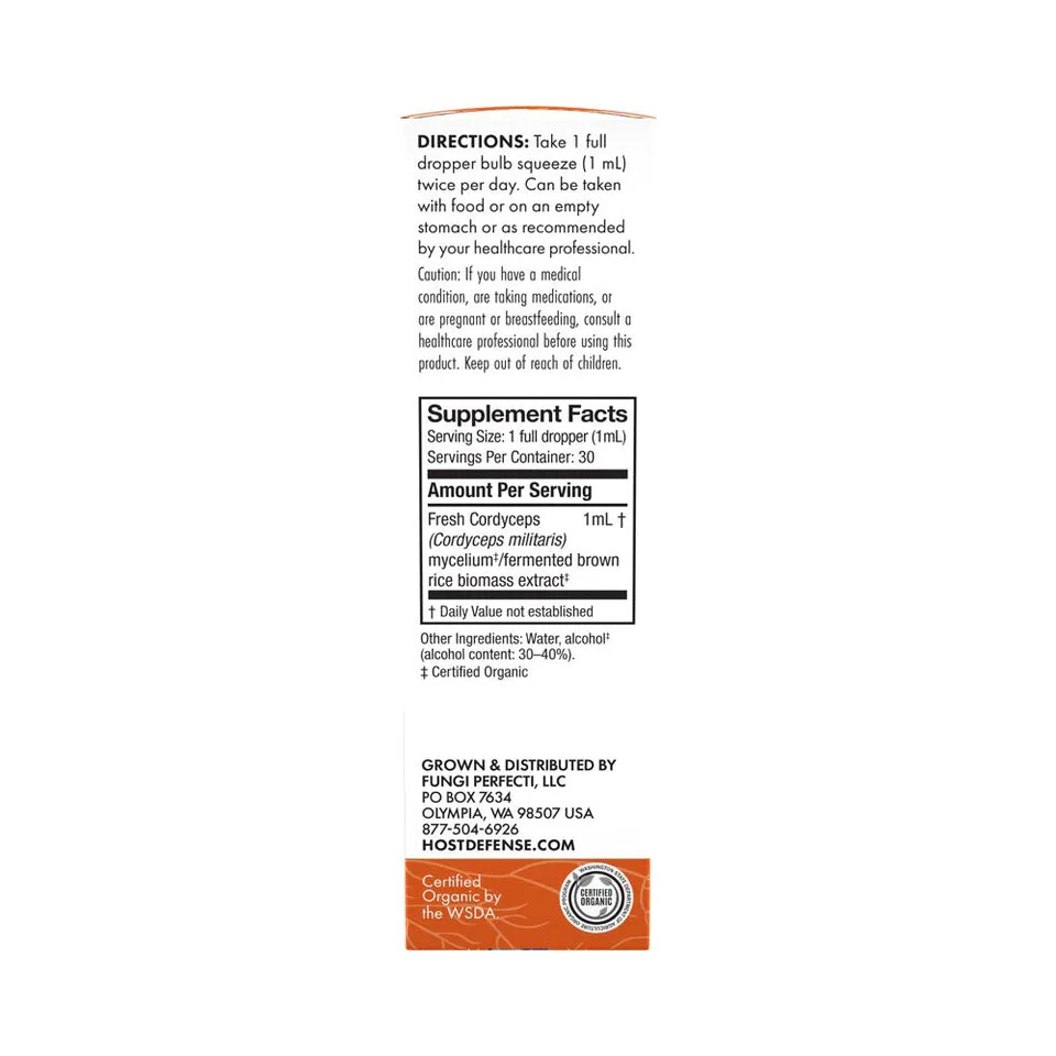 Fungi Perfecti Host Defense Cordyceps Extract 1 Oz Organic Energy Support