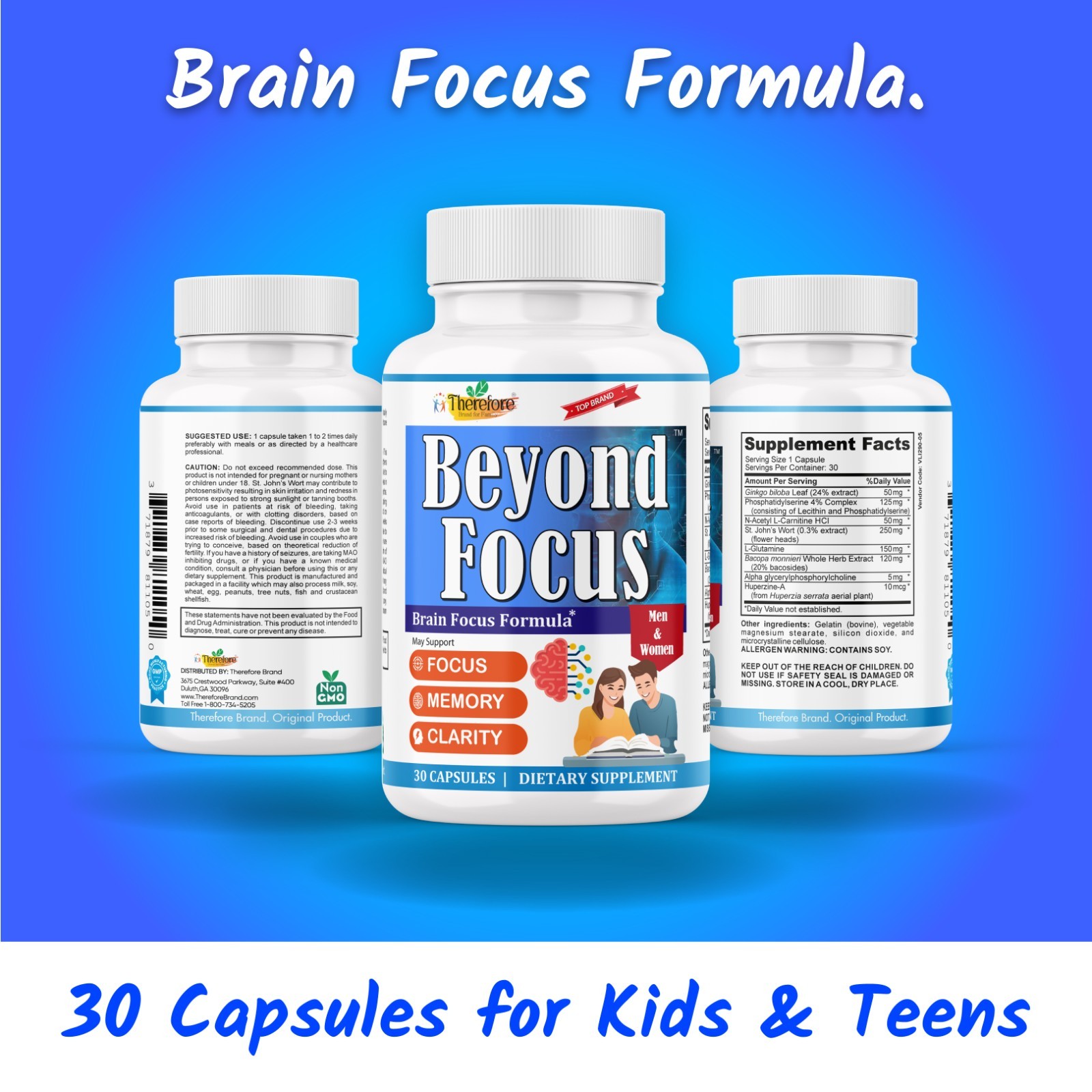 Brain supplement for Memory & Focus, Support Mental Clarity, Attention-30ct