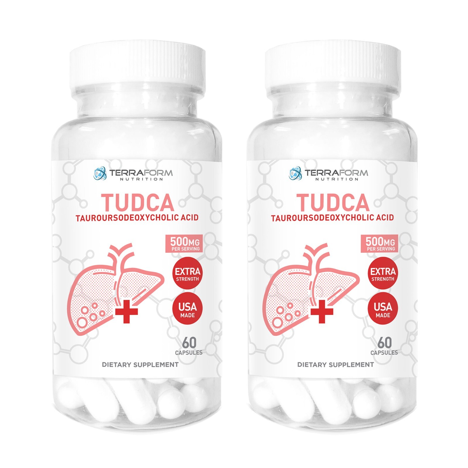 (2 PACK) Pure TUDCA Supplement (Tauroursodeoxycholic Acid) – 500mg Per Serving