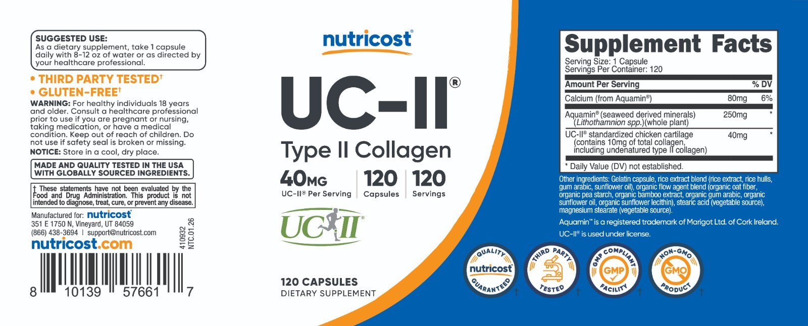 Nutricost UC-II Collagen (40mg) 120 Capsules – With Undenatured Type II Collagen