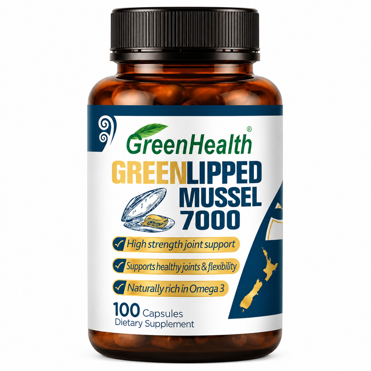 New Zealand Green Health Green Lipped Mussel 7000mg 100 Capsules