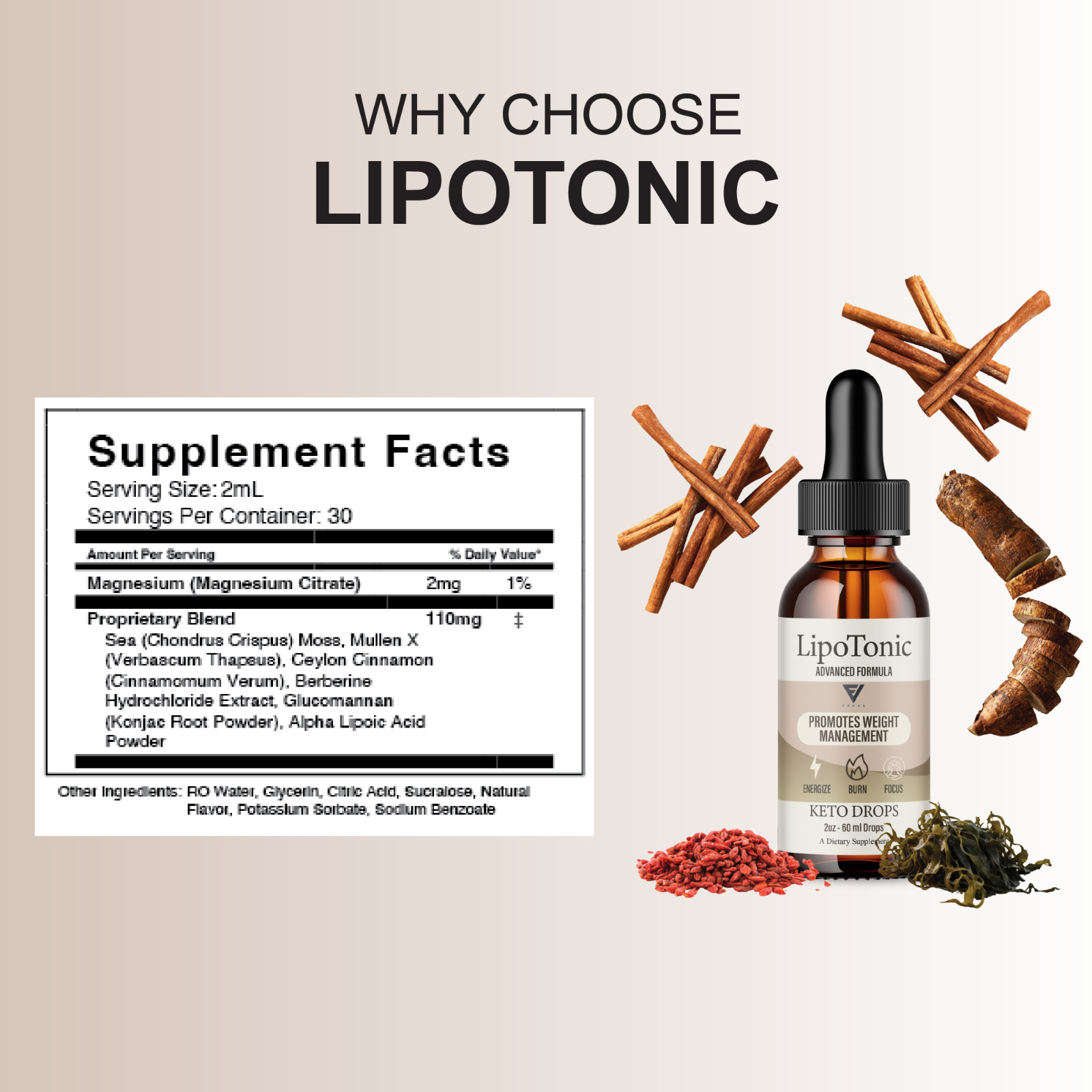 (5 Pack) Lipotonic Drops Weight Management , Lipo tonic Supplement (10oz)