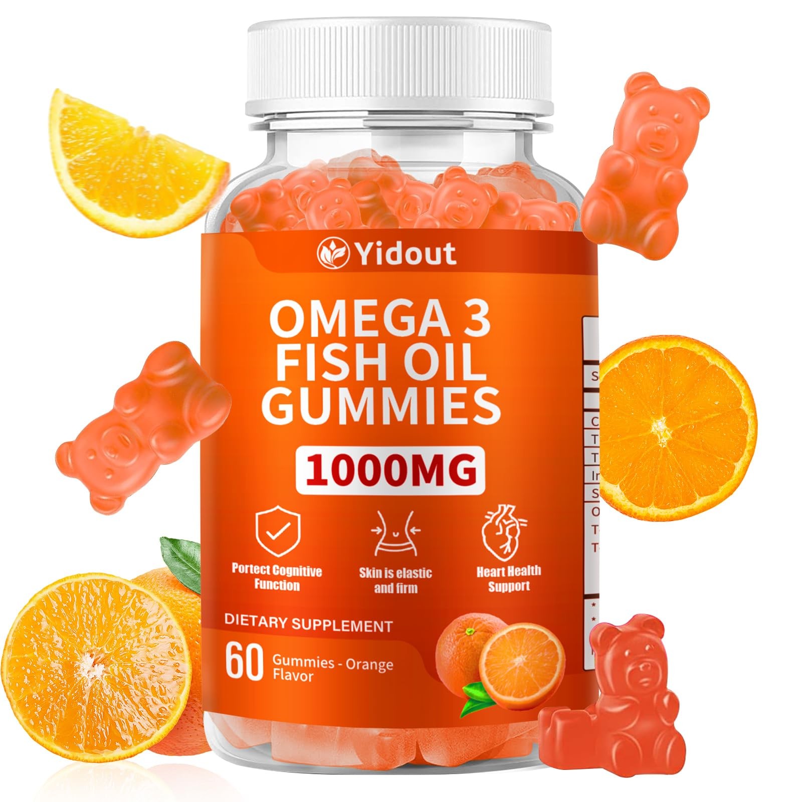 Yidout Omega 3 Fish Oil Gummies Delicious Orange Flavor Fish Oil Gummy