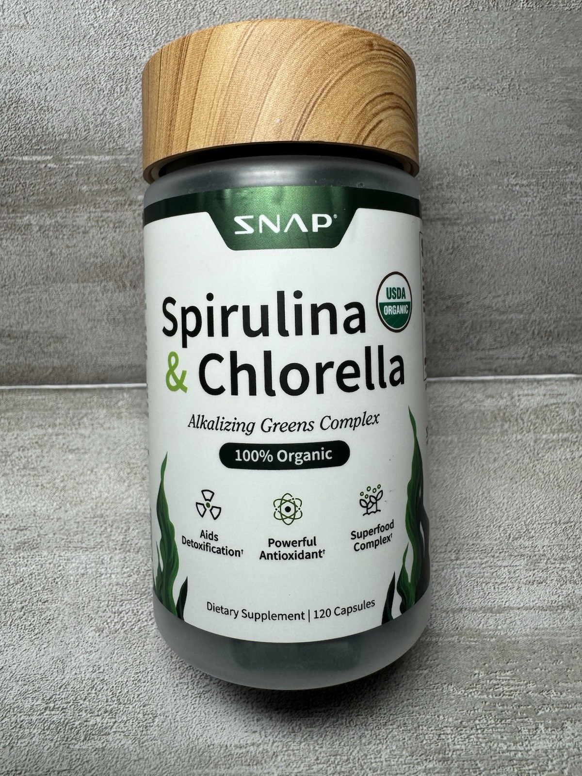 Snap Supplements Spirulina Chlorella Greens Vegan 120 Capsules Exp 02/2027