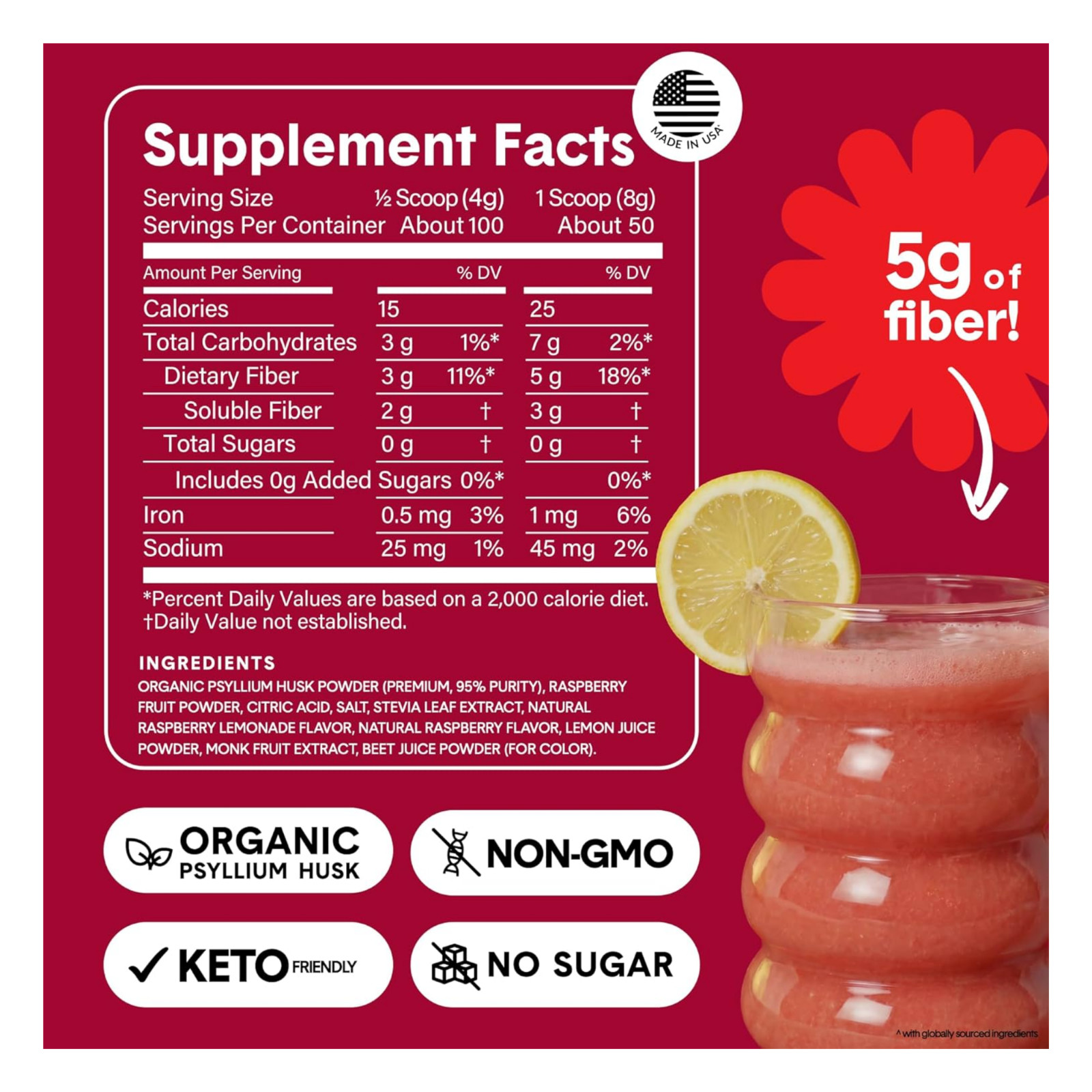 Bellway Super Fiber + Fruit Psyllium Husk Raspberry Lemon 36oz 18 x2