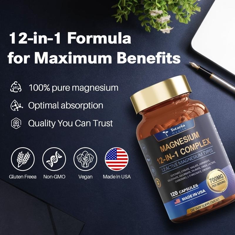 Premium Magnesium 12 in 1 Complex 700mg – Glycinate Citrate Malate Taurate Daily