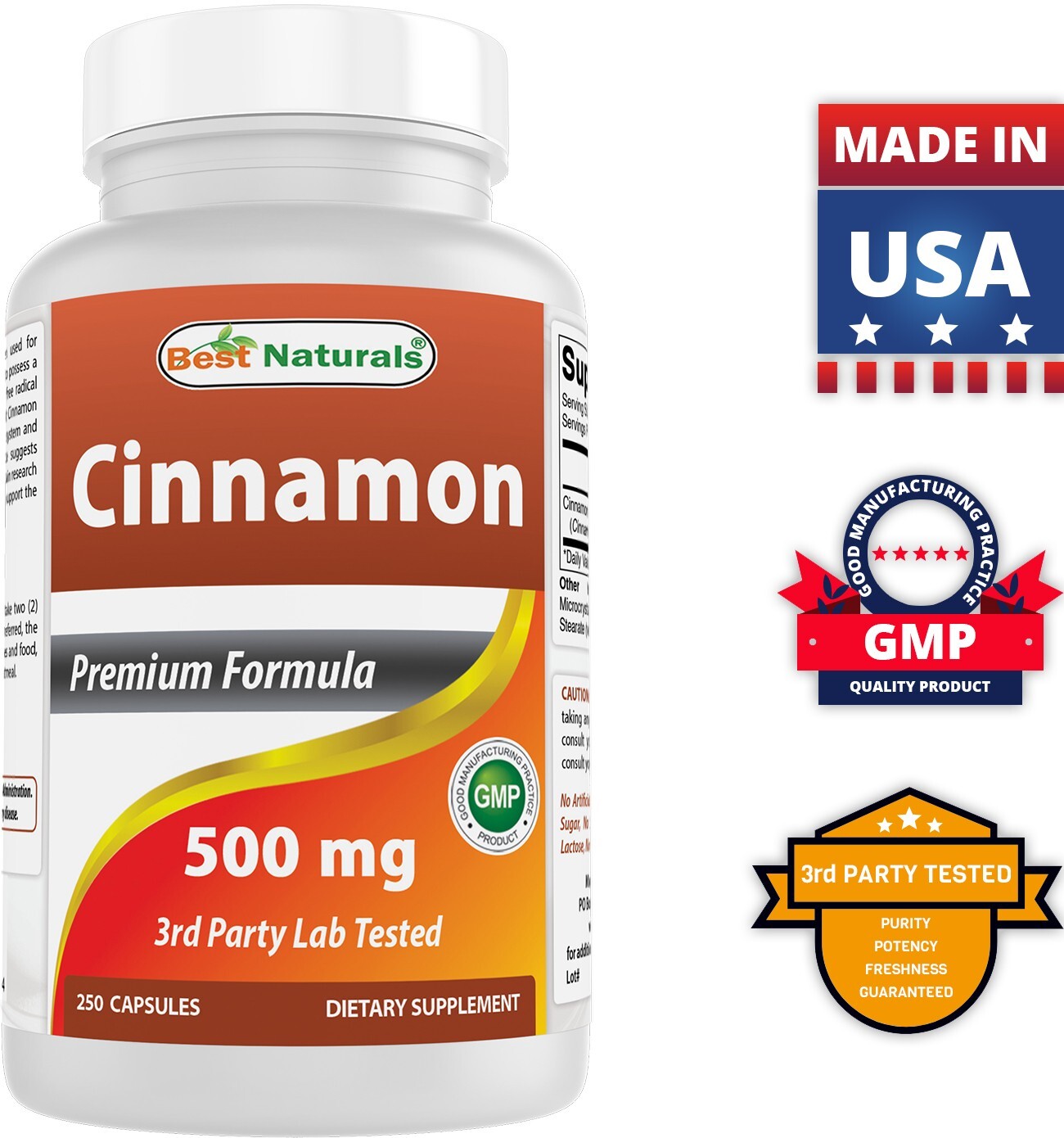 2 Pack Best Naturals Cinnamon 500 mg 250 Capsules