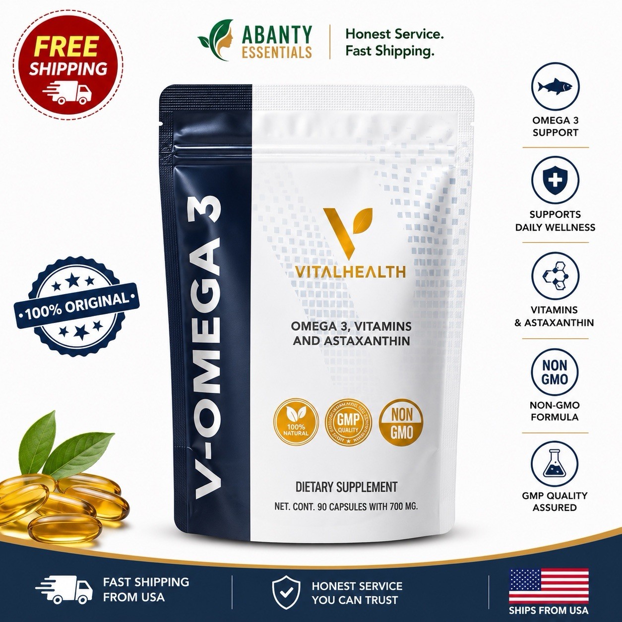 VITAL HEALTH V OMEGA 3 V-OMEGA 3 90caps | FASTEST SHIPPING | FRESH DEAL