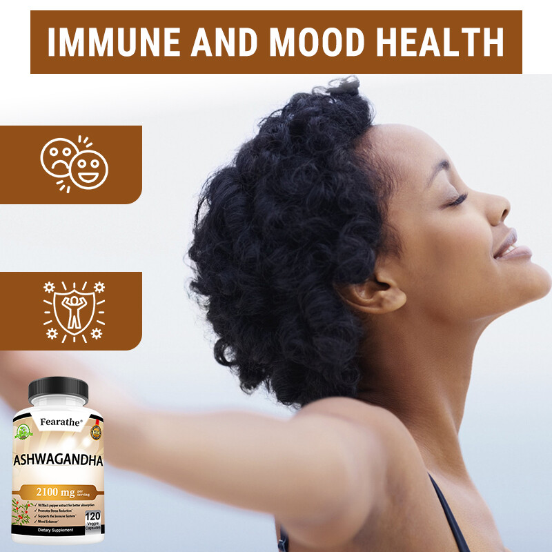 Organic Ashwagandha 2,100 mg w/ Black Pepper – Stress Relief, Mood Enhancer