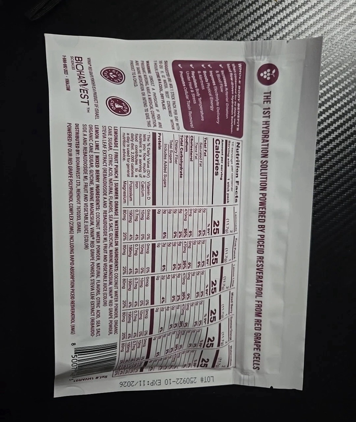 VINIA Resveratrol Electrolyte Hydration Powder Mix Variety Mix Blood Flow 10 Ct