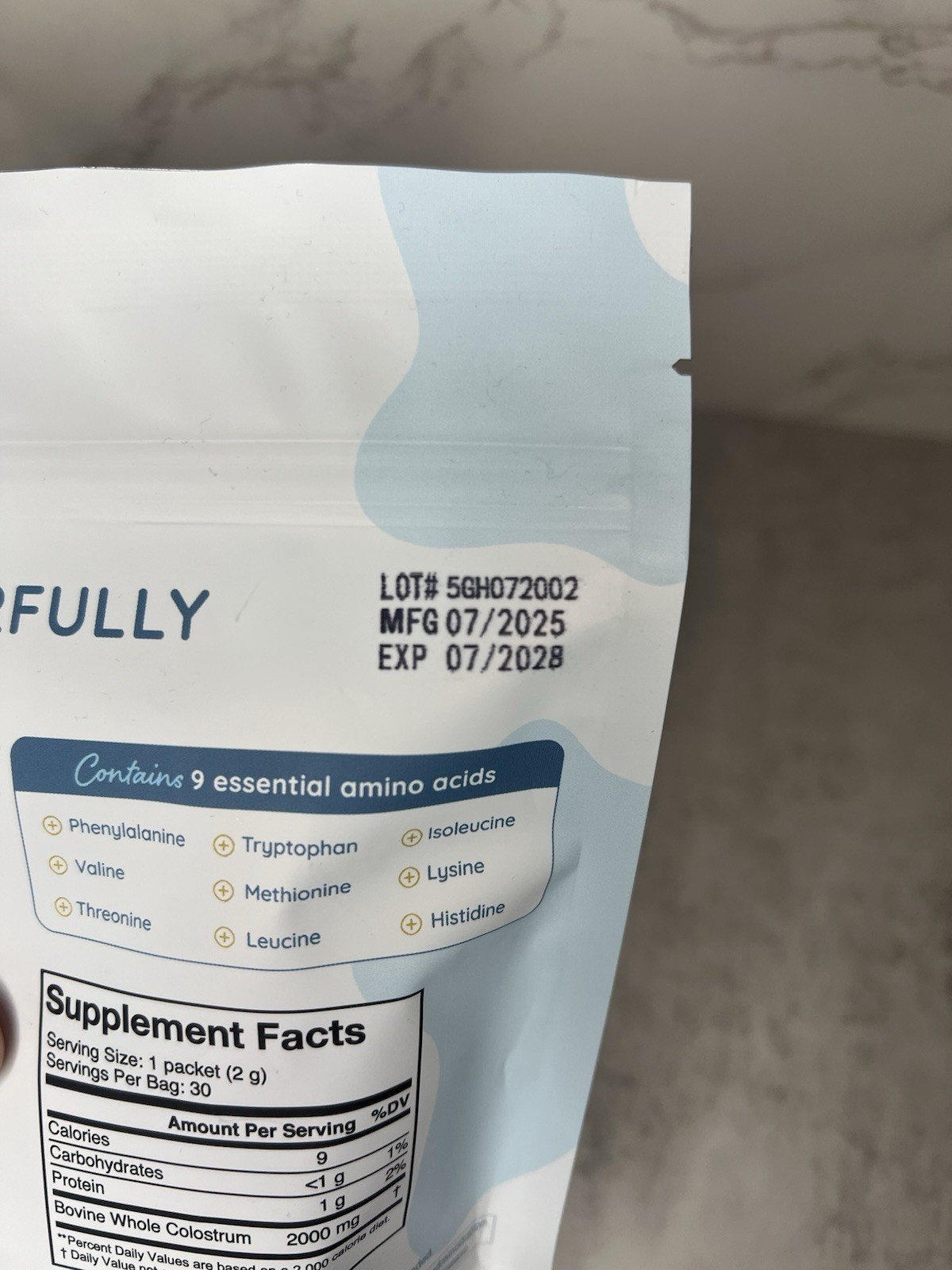 WonderCow Colostrum Powder 2000mg Unflavored 30 Packets 2.12oz Exp 07/28