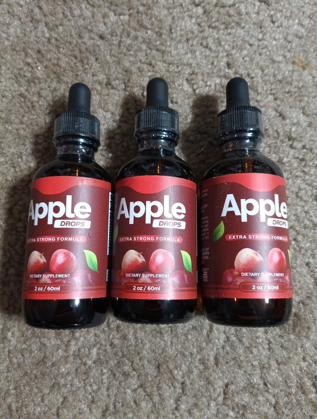 3x Apple Drops Extra Strong Formula Dietary Supplement 2 oz (Lot of 3)