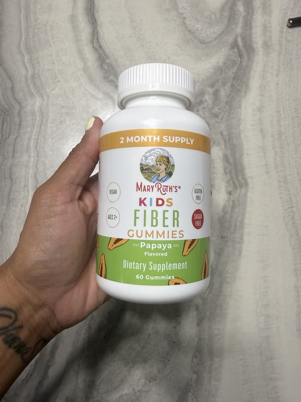 MaryRuth’s Kids Fiber Gummies Papaya, Digestive Support, Vegan Sugar Free 60ct