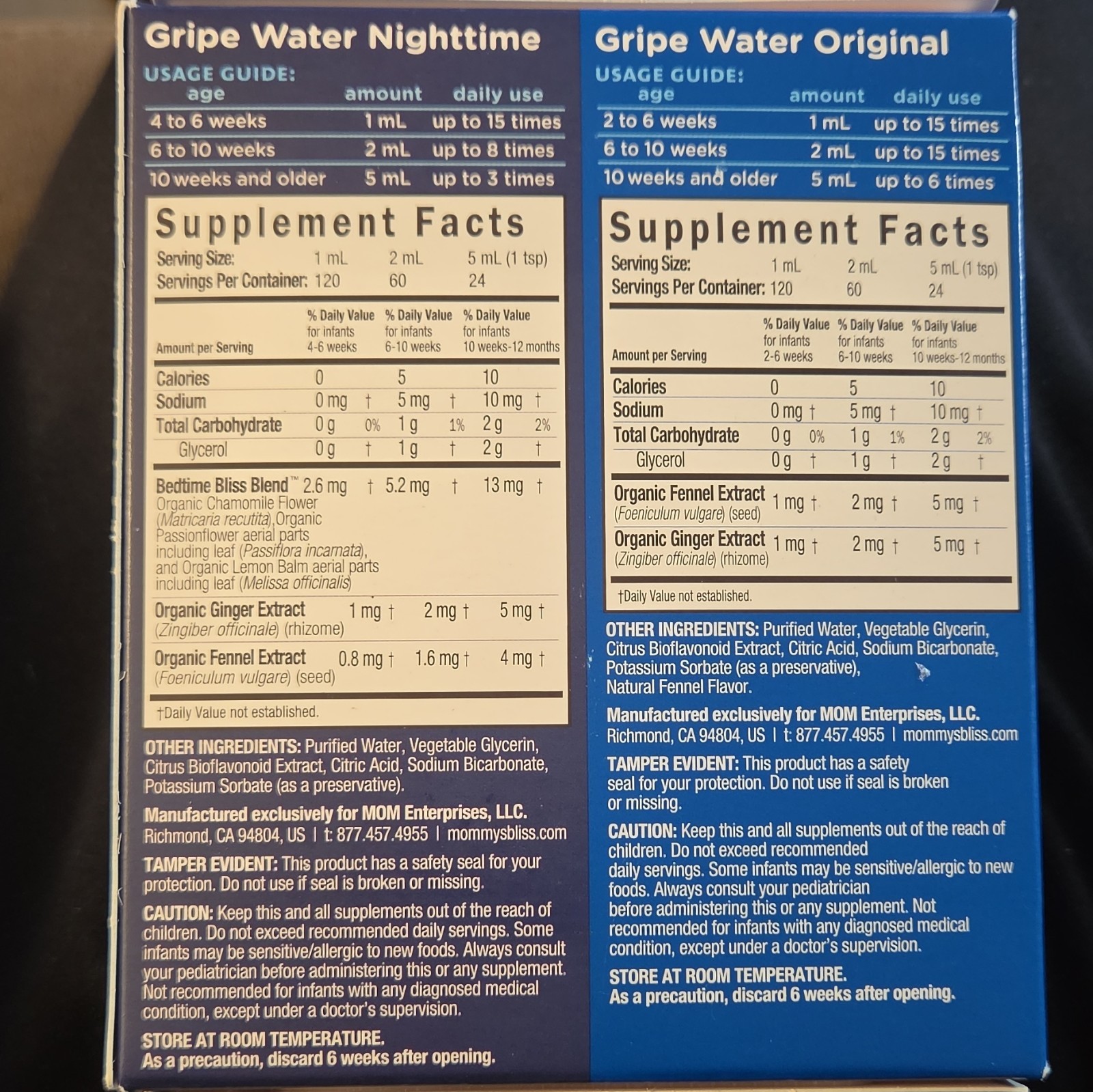Mommy’s Bliss Baby Gripe Water Day + Night Combo 4 fl oz Alcohol-Free EXP 04/27