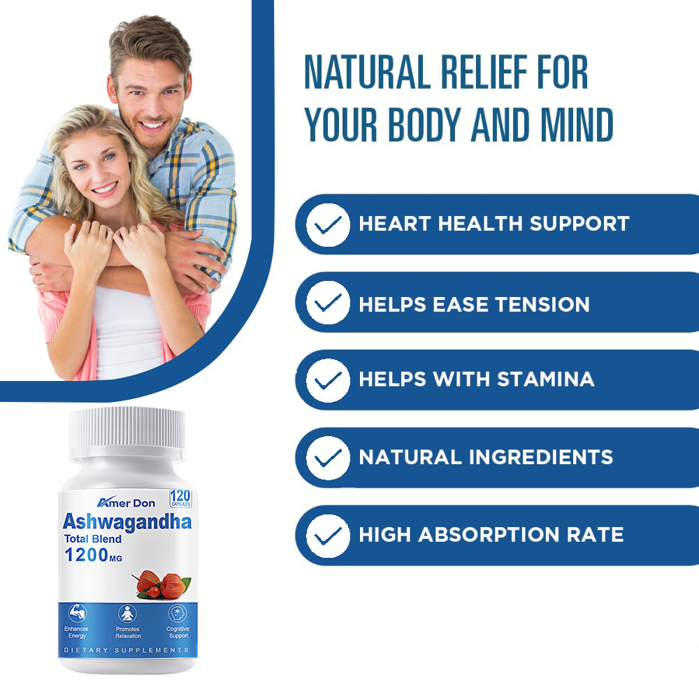 Ashwagandha Root Powder Extract Withania Somnifera 1200mg 120Caps Anxiety Relief
