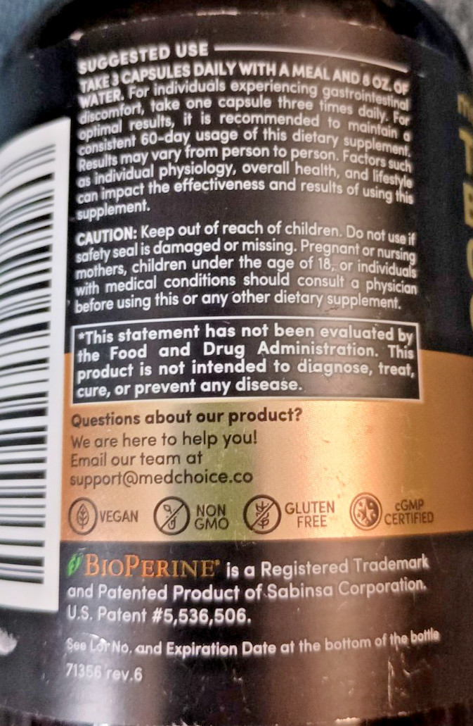 MedChoice Turmeric Bioperine Garlic Ginger Supplement 2360mg 120 Capsules