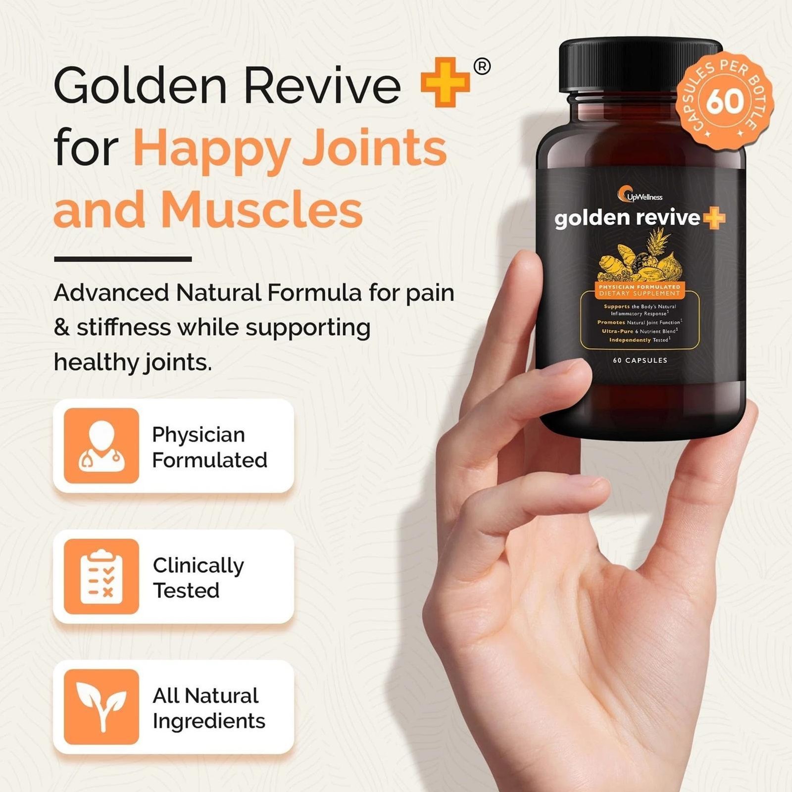 (Pack of 3) UpWellness Golden Revive + Joint Support Supplement 60 Counts